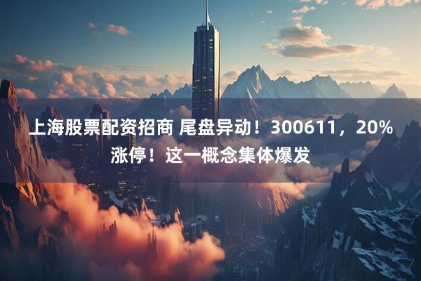 上海股票配资招商 尾盘异动！300611，20%涨停！这一概念集体爆发